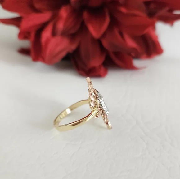 Lady of Guadalupe Tri Color Leaf Gold Plated Ring - Picture 3 of 4